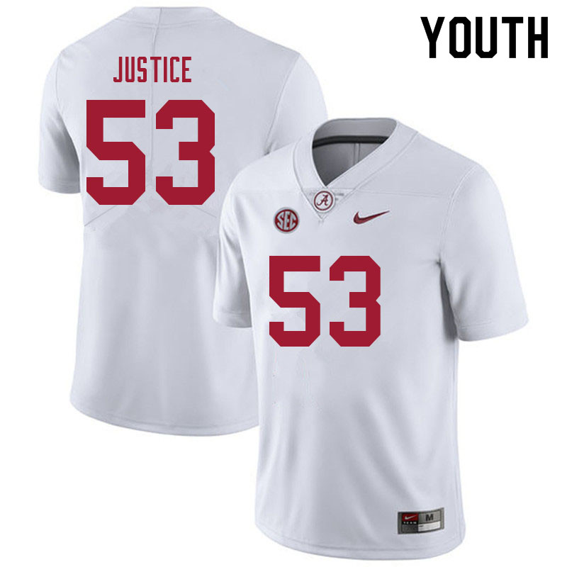 Alabama Crimson Tide Youth Kevin Justice #53 White NCAA Nike Authentic Stitched 2021 College Football Jersey AV16U75VQ